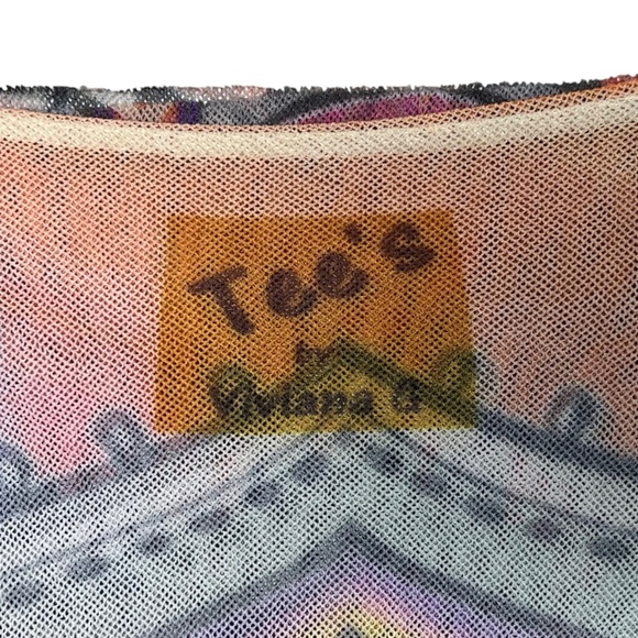 Viviana G Tee's Vibrant Psychedelic Print Mesh Top Stretchy Long Sleeve sz Large - Picture 6 of 10